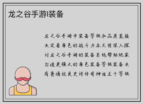 龙之谷手游l装备